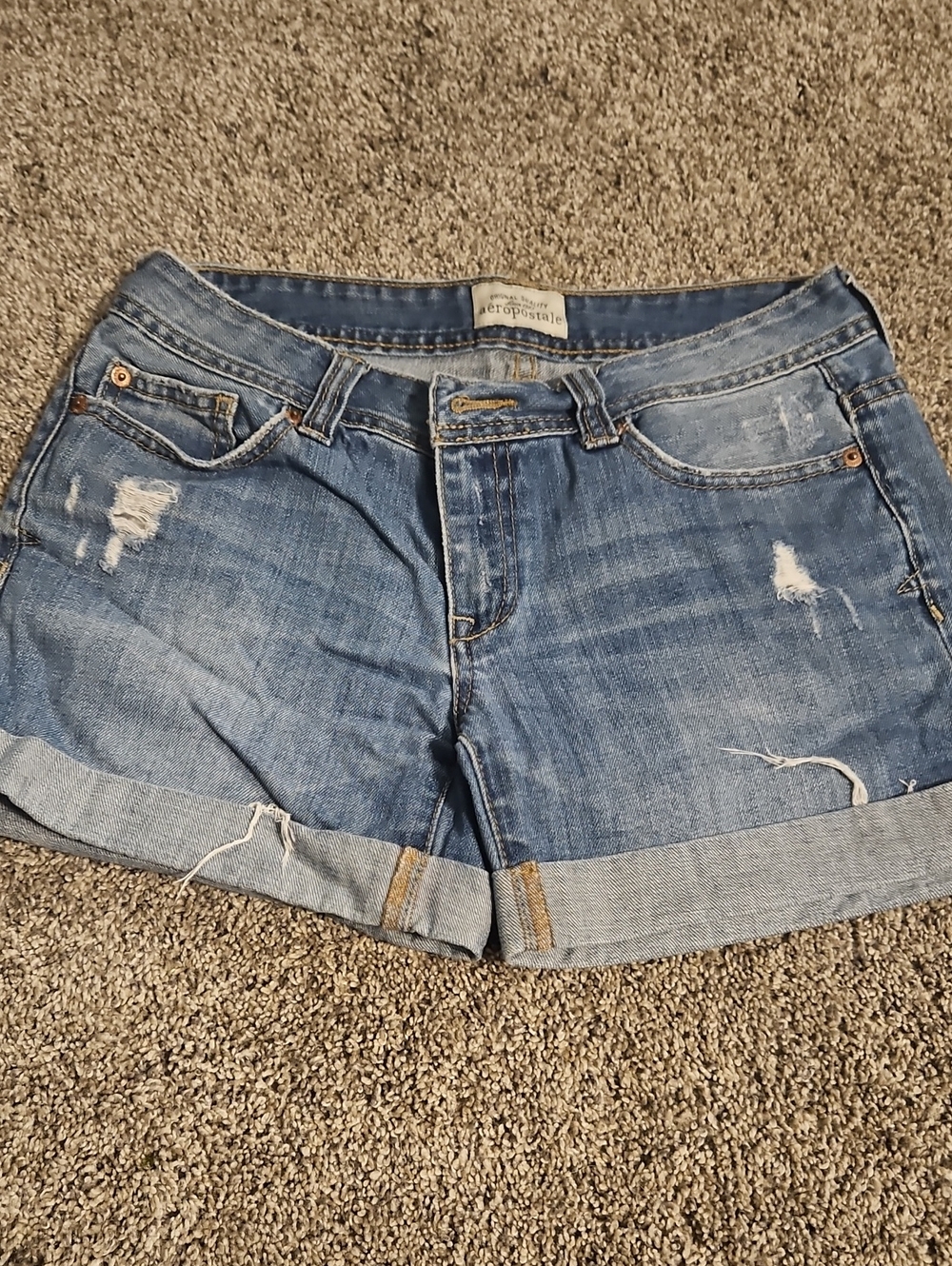 Aeropostale Light Blue Rolled Hem Distressed Denim Shorts